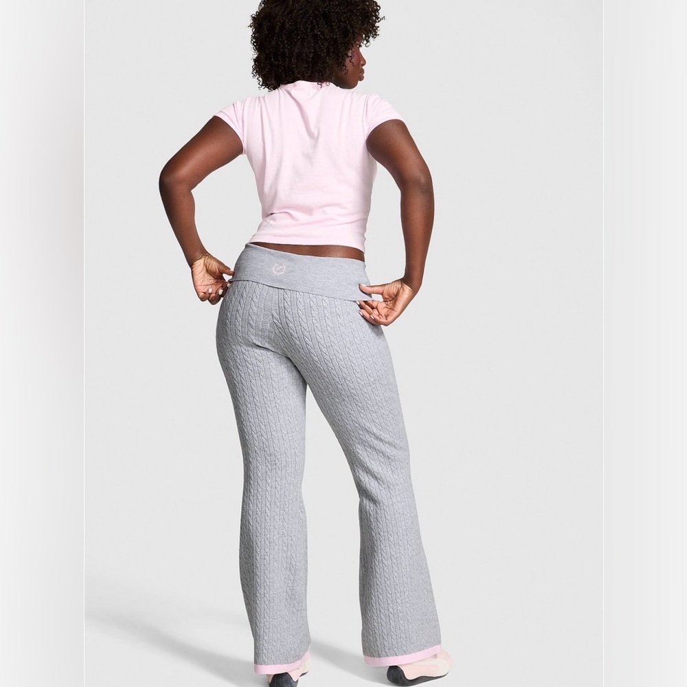 PINK x LoveShackFancy KNIT FOLDOVER FLARE PANTS - Picture 3 of 7